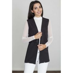 Czarna Warstwowa Kamizelka bez Zapięcia o Przedłużonym Kroju. Czarne podkoszulki damskie Molly.pl, s, bez wzorów, z tkaniny, eleganckie, krótkie, bez kaptura. Za 138,90 zł.
