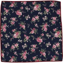 Ciemnogranatowa Elegancka Męska Poszetka w Róże -ALTIES- Motyw Florystyczny POSZALTTANIA0233. Niebieskie poszetki męskie Alties, bez wzorów, z materiału, eleganckie. Za 16,90 zł.