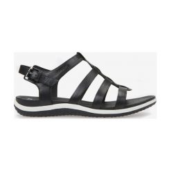 Geox Vega Sandały Czarny. Czarne sandały damskie Geox, w paski, ze skóry, bez obcasa, z paskami. Za 430,95 zł.