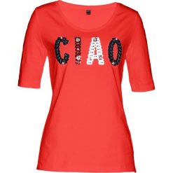 T-shirt z cekinami bonprix czerwony sygnałowy. Czerwone koszulki damskie marki bonprix, bez wzorów, bez kołnierzyka. Za 99,99 zł.