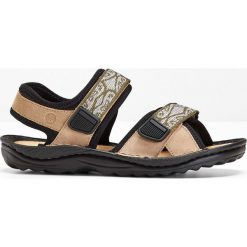Wygodne sandały trekkingowe z elementami ze skóry bonprix beżowy. Brązowe buty trekkingowe damskie bonprix, bez wzorów, ze skóry, bez obcasa, bez zapięcia. Za 84,99 zł.