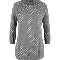 Shirt z dekoltem w łódkę, rękawy 3/4 bonprix szary melanż w kropki. Szare koszulki damskie bonprix, bez wzorów, bez kołnierzyka. Za 34,99 zł.