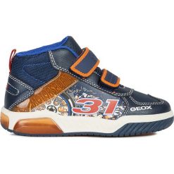 Sneakersy "Inek" w kolorze granatowo-pomarańczowym. Pomarańczowe trampki chłopięce geox kids, bez wzorów, bez zapięcia. W wyprzedaży za 159,95 zł.