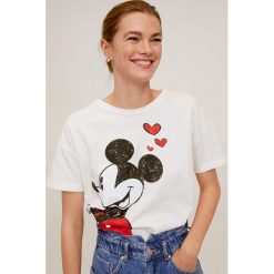 Mango - T-shirt Mickey. Białe bluzki damskie Mango, s, z nadrukiem, z bawełny, z okrągłym kołnierzem, z krótkim rękawem. Za 69,90 zł.