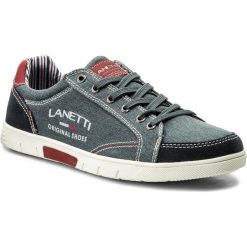 Półbuty LANETTI MP40-6821. Niebieskie półbuty męskie Lanetti, bez wzorów, ze skóry ekologicznej, bez zapięcia. Za 99,99 zł.