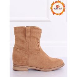 Botki na ukrytym koturnie beżowe NC980 KHAKI. Brązowe koturny damskie obuwie damskie, bez obcasa, na koturnie, na zamek. Za 121,64 zł.