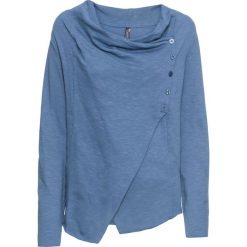 Shirt z ukośną plisą guzikową bonprix niebieski dżins. Niebieskie koszulki damskie bonprix, bez wzorów, bez kołnierzyka, bez rękawów. Za 49,99 zł.
