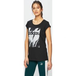 Adidas Performance - Top. Czarne topy damskie marki adidas Performance, s, z nadrukiem, z bawełny, z okrągłym kołnierzem. Za 99,90 zł.