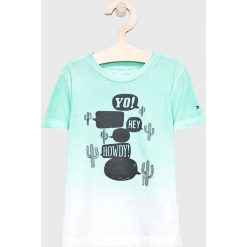 Tommy Hilfiger - T-shirt dziecięcy. Niebieskie t-shirty chłopięce TOMMY HILFIGER, z nadrukiem, z bawełny, bez rękawów. W wyprzedaży za 119,90 zł.