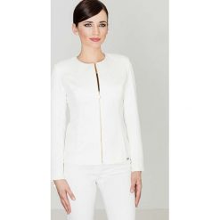 Ecru Elegancki Żakiet z Wytłaczanym Wzorem z Suwakami. Niebieskie marynarki damskie KATRUS, xl, bez wzorów, z poliesteru. Za 142,90 zł.