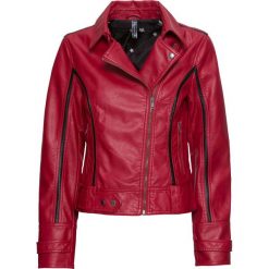 Kurtka biker ze sztucznej skóry bonprix ciemnoczerwono-czarny. Czerwone kurtki damskie marki bonprix, ze skóry. Za 139,99 zł.