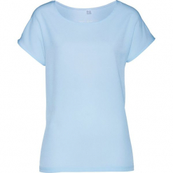 Bluzka shirtowa bonprix lodowy niebieski. Niebieskie bluzki z odkrytymi ramionami bonprix, z satyny. Za 54,99 zł.