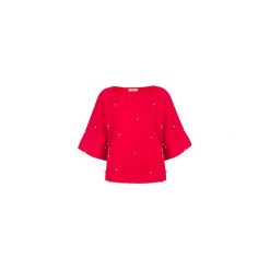 Bluzy damskie: CZERWONA BLUZA DAMSKA NIETOPERZ ZE SREBRNYMI KULECZKAMI