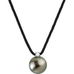 Naszyjniki damskie: Naszyjnik w kolorze czarnym z hodowlaną perłą Tahiti i diamentami – dł. 42 cm