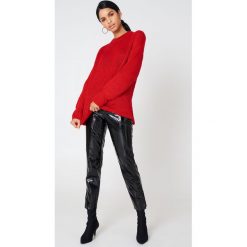 Swetry oversize damskie: Hot & Delicious Sweter oversize z dzianiny Solid – Red