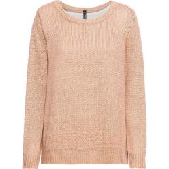 Sweter dzianinowy z szyfonową wstawką bonprix biel wełny - miedziany melanż. Białe swetry klasyczne damskie bonprix, z dzianiny. Za 129,99 zł.