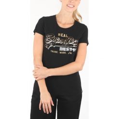SuperDry Koszulka Czarny. Czarne koszulki damskie Superdry, xs, z nadrukiem, z bawełny, bez kołnierzyka. Za 180,95 zł.