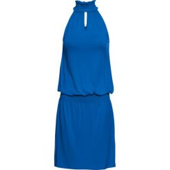 Sukienka z dekoltem halter bonprix lazurowy niebieski. Niebieskie sukienki damskie bonprix, bez wzorów, z elastanu, ze stójką, bez rękawów. Za 64,99 zł.