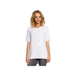 M023 Dresowa bluza tunika z sercem biała. Białe tuniki damskie Moe, xl, bez wzorów, z elastanu, bez rękawów, bez kaptura. Za 105,00 zł.
