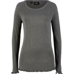 Sweter dzianinowy z falbanami bonprix szary melanż. Szare swetry damskie bonprix, bez wzorów, z dzianiny, bez rękawów, bez kaptura. Za 54,99 zł.