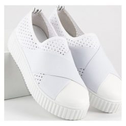 Trampki damskie slip on: Merg ażurowe trampki creepersy białe