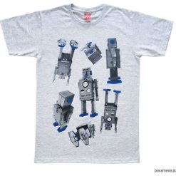 Koszulka ROBOT B&W + BLUE GRAY Tshirt. Szare koszulki męskie Pakamera, m, bez wzorów, bez kołnierzyka, bez rękawów. Za 77,00 zł.