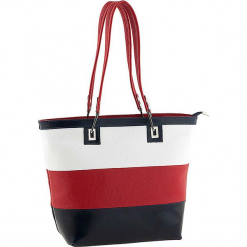 Skórzany shopper bag w kolorze biało-czerwono-granatowym - 40 x 30 x 15 cm. Białe shopper bag damskie Classe Regina, ze skóry. W wyprzedaży za 318,95 zł.
