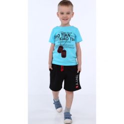 T-shirt chłopięcy z nadrukiem niebieski NDZ4489. Niebieskie t-shirty chłopięce Fasardi, z nadrukiem, bez rękawów. Za 39,00 zł.