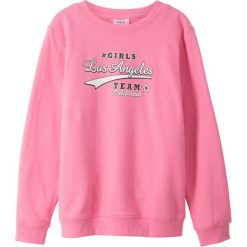 Bluza dresowa bonprix jaskrawy jasnoróżowy. Różowe bluzy dziewczęce bonprix, bez wzorów, z dresówki, sportowe, bez rękawów, bez kaptura. Za 44,99 zł.
