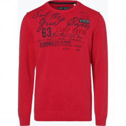 Camp David - Sweter męski, czerwony. Czerwone swetry męskie marki Camp David, xxl, z nadrukiem, z bawełny, klasyczne, bez kołnierzyka, bez kaptura. Za 449,95 zł.