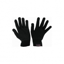Rękawiczki jeździeckie dzianinowe Tricot czarne. Czarne rękawiczki damskie marki FOUGANZA, z elastanu. Za 12,99 zł.