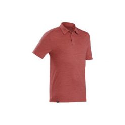 Koszulka trekkingowa polo z krótkim rękawem -TRAVEL 500 MERINO męska. Pomarańczowe koszulki męskie FORCLAZ, m, bez wzorów, z wełny, z krótkim rękawem. Za 129,99 zł.