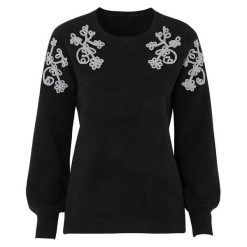 Cellbes Sweter z haftami. czarny female czarny 50/52. Czarne swetry damskie Cellbes, z haftami, z dzianiny, bez rękawów, bez kaptura. W wyprzedaży za 129,00 zł.