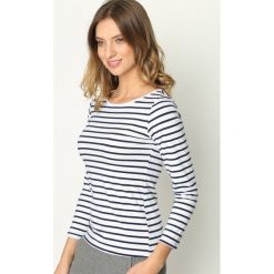 Biało-Granatowa Bluzka Horizontal. Białe bluzki longsleeves Born2be, l. Za 29,99 zł.