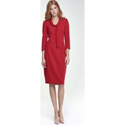 Sukienki: Czerwona Sukienka Elegancka z Wiązaniem przy Dekolcie