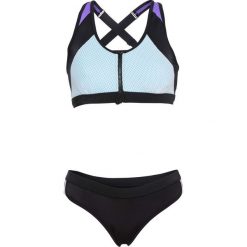 Bikini z biustonoszem "opaską" z zamkiem (2 części) bonprix czarno-lila-turkusowy. Czarne bikini bonprix. Za 89,99 zł.