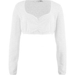 Shirt koronkowy w ludowym stylu, długi rękaw bonprix biały. Białe koszulki damskie marki bonprix, bez wzorów, z koronki, bez kołnierzyka, z długim rękawem. Za 59,99 zł.