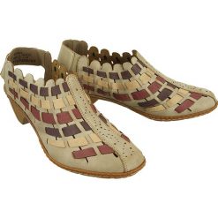 RIEKER 46778-62 beige combination, sandały damskie. Brązowe sandały damskie Rieker, bez wzorów, ze skóry, bez obcasa, na obcasie, bez zapięcia. Za 259,90 zł.