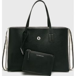 Tommy Hilfiger - Torebka. Czarne shopper bag damskie TOMMY HILFIGER, z materiału, do ręki, duże. Za 649,90 zł.