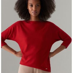 Sweter z rękawami 3/4 - Czerwony. Czerwone swetry damskie Mohito, s, bez wzorów, bez rękawów, bez kaptura. Za 79,99 zł.