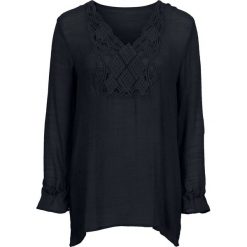 Długa bluzka bonprix czarny. Czarne bluzki damskie bonprix, z aplikacjami, bez kołnierzyka, z długim rękawem. Za 84,99 zł.