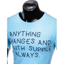 T-SHIRT MĘSKI Z NADRUKIEM S986 - BŁĘKITNY. Niebieskie t-shirty męskie marki Ombre Clothing, s, z nadrukiem. Za 29,00 zł.