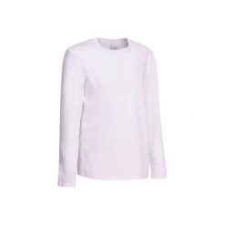 Koszulka z długim rękawem Gym. Białe t-shirty chłopięce z długim rękawem marki DOMYOS, z bawełny, z klasycznym kołnierzykiem. W wyprzedaży za 13,99 zł.