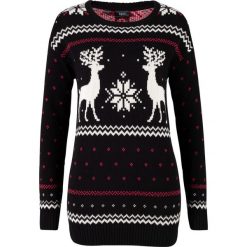 Sweter z zimowym motywem bonprix czarny z zimowym motywem. Czarne swetry damskie bonprix, bez wzorów, bez rękawów, bez kaptura. Za 99,99 zł.