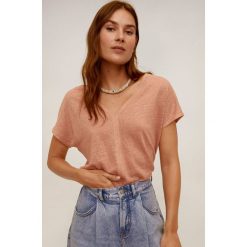 Mango - T-shirt Linito. Pomarańczowe bluzki damskie Mango, xs, bez wzorów, ze lnu, bez kołnierzyka. Za 69,90 zł.