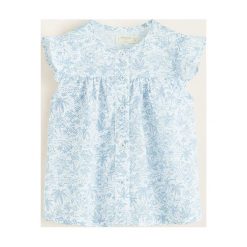 Mango Kids - Koszula dziecięca Rela 80-104 cm. Białe bluzki dziewczęce Mango Kids, bez wzorów, z bawełny, z okrągłym kołnierzem, z długim rękawem, długie, bez kaptura. Za 69,90 zł.