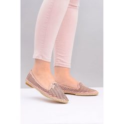 Lu Boo | Ażurowe Balerinki Lordsy Pudrowy Róż Stylish. Różowe baleriny damskie Lu Boo, z aplikacjami, ze skóry ekologicznej, bez obcasa, na obcasie. Za 39,00 zł.