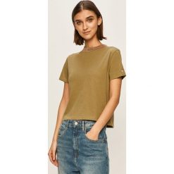 Tommy Jeans - T-shirt. Niebieskie bluzki damskie Tommy Jeans, s, z aplikacjami, z bawełny, z okrągłym kołnierzem. Za 169,90 zł.