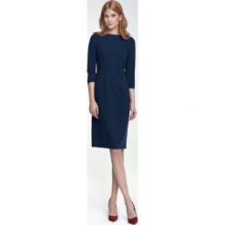 Elegancka granatowa sukienka. Sukienki damskie NIFE, s, bez wzorów, z elastanu, eleganckie, bez kołnierzyka, bez rękawów. Za 179,00 zł.