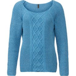 Sweter bawełniany bonprix niebieski melanż. Niebieskie swetry damskie bonprix, bez wzorów, z bawełny, z długim rękawem, długie, bez kaptura. Za 49,99 zł.